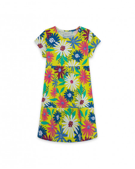 Vestido punto manga corta verde estampado flores niña Vestido punto manga corta verde estampado flores niña