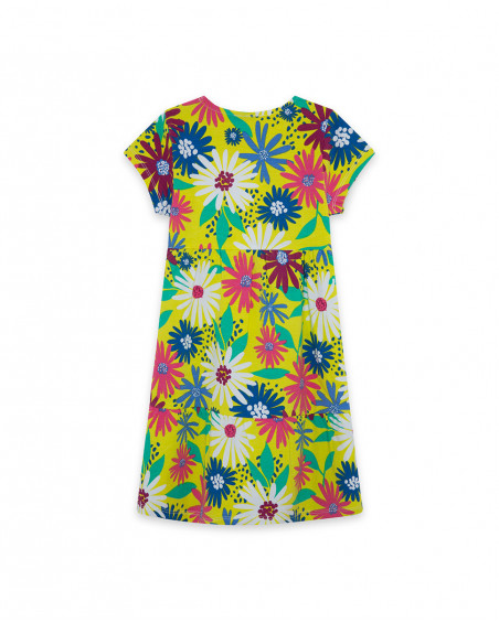 Vestido punto manga corta verde estampado flores niña Vestido punto manga corta verde estampado flores niña