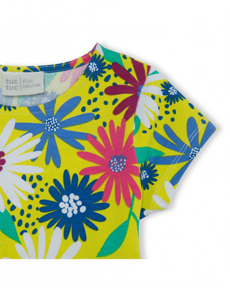 Vestido punto manga corta verde estampado flores niña Vestido punto manga corta verde estampado flores niña