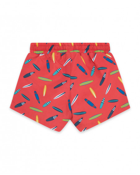 Bermuda baño coral con estampado tablas surf niño