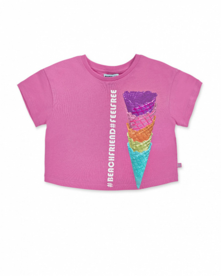 Camiseta punto rosa niña Paradiso beach