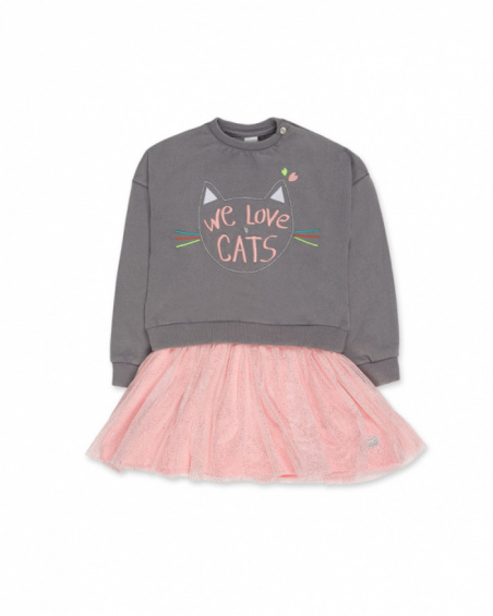 Vestido felpa punto gris niña Cattitude Vestido felpa punto gris niña Cattitude