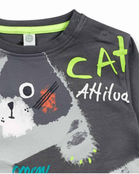 Camiseta punto gris de niño Cattitude