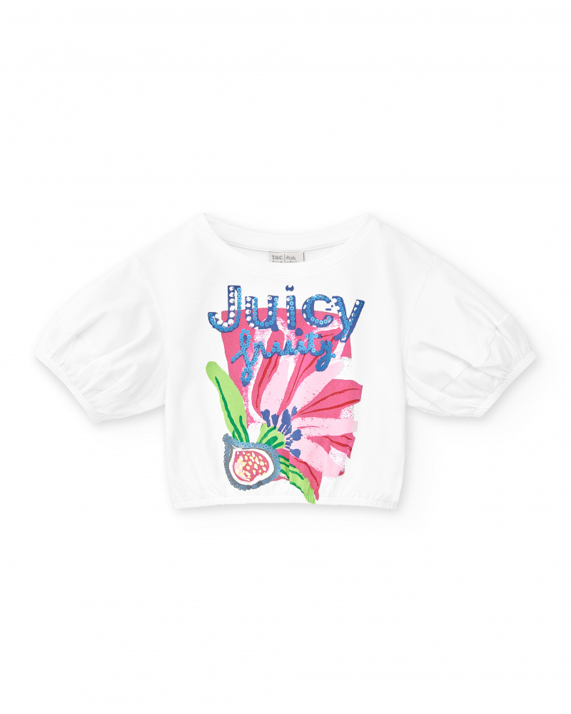 Camiseta corta punto blanco niña Acid Bloom