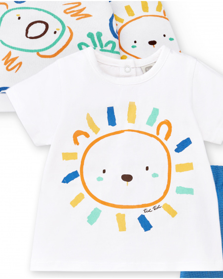 Conjunto 3 piezas punto blanco azul niño Animal Life