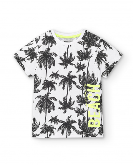 Camiseta punto blanco palmeras niño Tenerife Surf