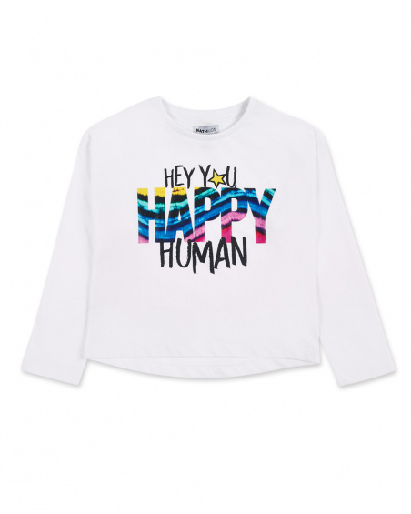 Camiseta larga punto blanco niña Happy Summer Vibes