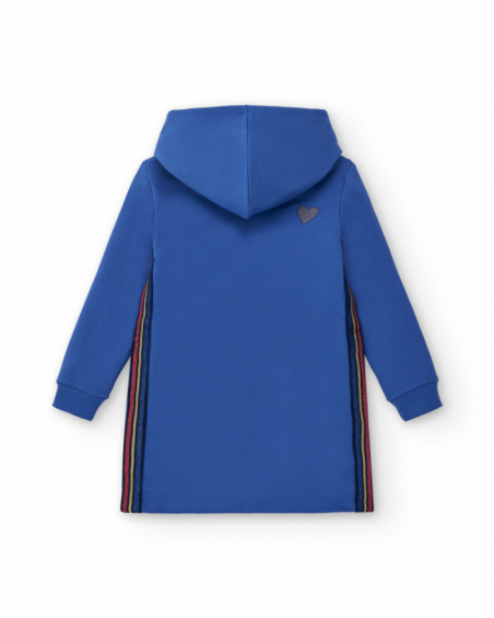 Vestido sudadera azul con capucha y estampado floral para niña