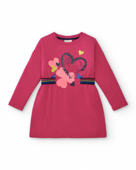 Vestido sudadera rosa con estampado de corazones para niña