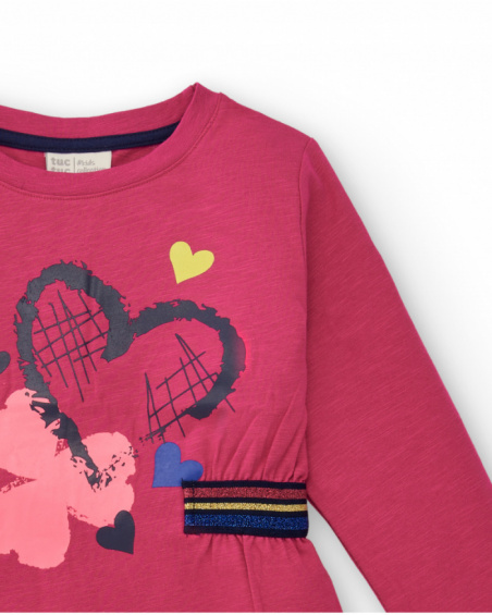 Vestido sudadera rosa con estampado de corazones para niña