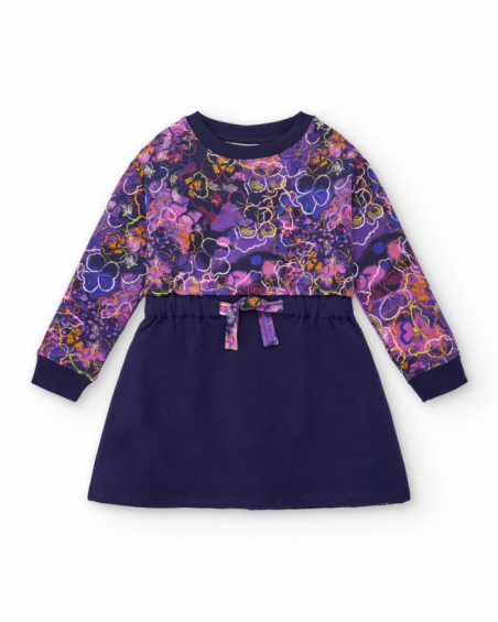 Vestido azul marino con estampado floral para niña colección