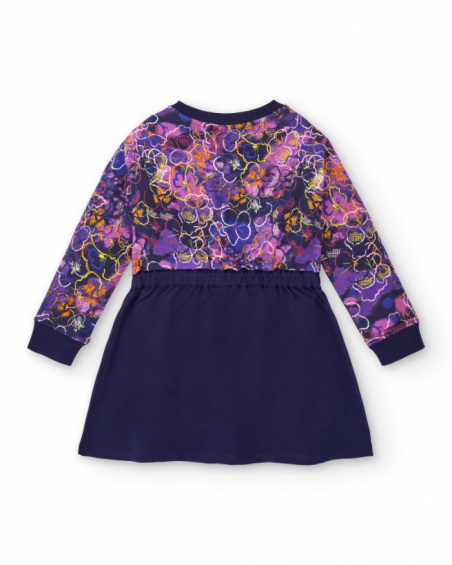 Vestido azul marino con estampado floral para niña colección