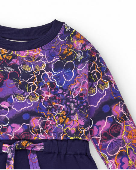 Vestido azul marino con estampado floral para niña colección