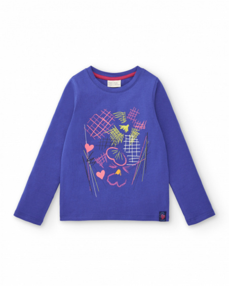 CAmiseta azul con estampado gráfico para niña colección Cold