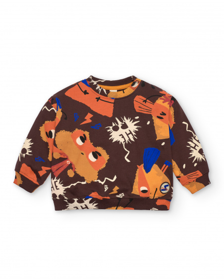 Sudadera para niño en marrón con estampado de superhéroes