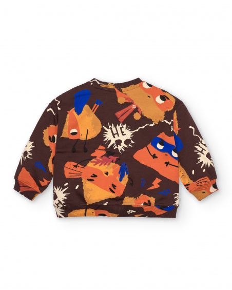 Sudadera para niño en marrón con estampado de superhéroes