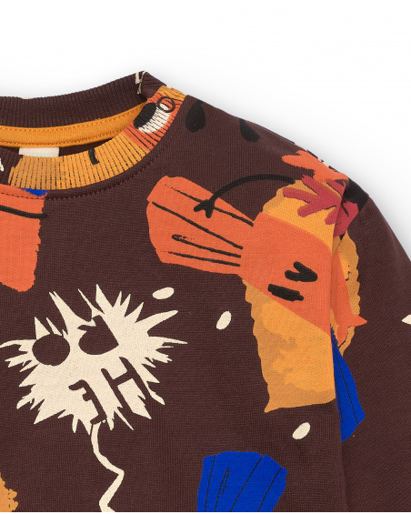 Sudadera para niño en marrón con estampado de superhéroes