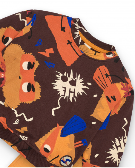 Conjunto de sudadera y pantalón para niño en marrón y mostaza Conjunto de sudadera y pantalón para niño en marrón y mostaza