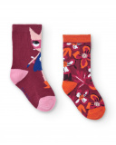 Pack de calcetines para niña en color burdeos con estampado Pack de calcetines para niña en color burdeos con estampado