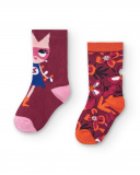 Pack de calcetines para niña en color burdeos con estampado Pack de calcetines para niña en color burdeos con estampado