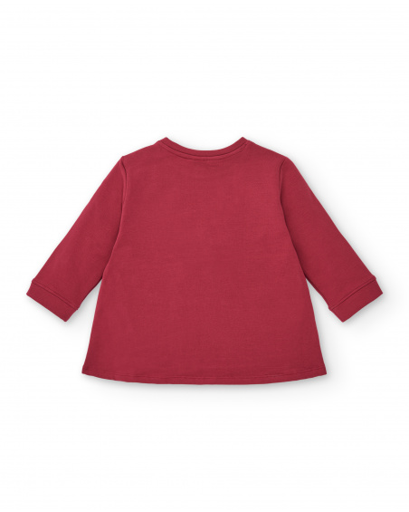 Camiseta de felpa para niña en color burdeos con estampado