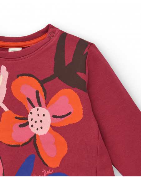 Camiseta de felpa para niña en color burdeos con estampado