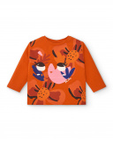 Camiseta de felpa para niña en color naranja con estampado Camiseta de felpa para niña en color naranja con estampado