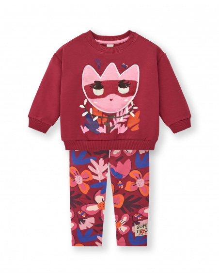 Conjunto de sudadera y leggings para niña en rojo con estampado