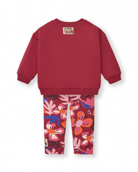 Conjunto de sudadera y leggings para niña en rojo con estampado