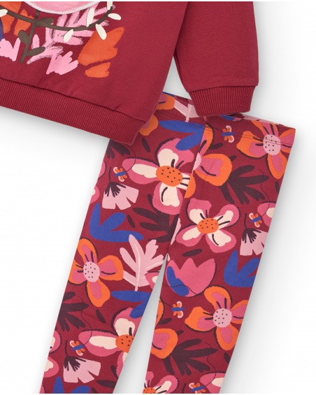 Conjunto de sudadera y leggings para niña en rojo con estampado