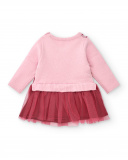 Vestido de punto para niña en rosa con falda de tul colección Vestido de punto para niña en rosa con falda de tul colección