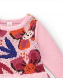 Vestido de punto para niña en rosa con falda de tul colección Vestido de punto para niña en rosa con falda de tul colección