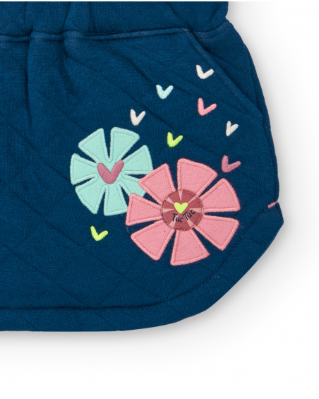Falda acolchada azul con detalles de flores para niña de la Falda acolchada azul con detalles de flores para niña de la