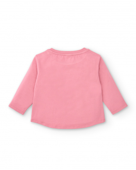 Camiseta rosa con estampado de corazones y pingüino para niña Camiseta rosa con estampado de corazones y pingüino para niña