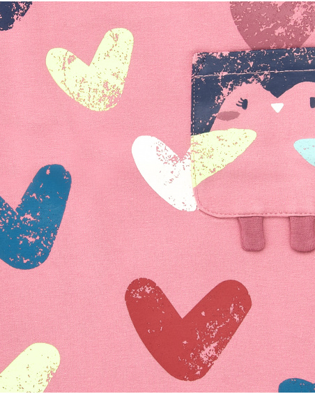 Camiseta rosa con estampado de corazones y pingüino para niña Camiseta rosa con estampado de corazones y pingüino para niña