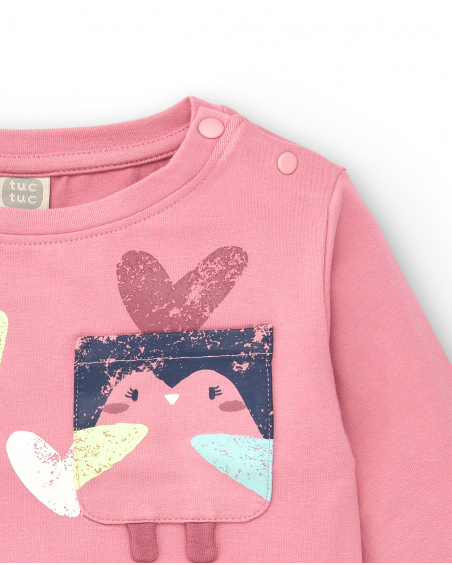 Camiseta rosa con estampado de corazones y pingüino para niña Camiseta rosa con estampado de corazones y pingüino para niña