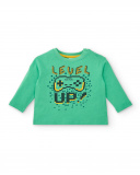 Camiseta de manga larga para niño en verde con estampado "Level Camiseta de manga larga para niño en verde con estampado "Level