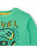 Camiseta de manga larga para niño en verde con estampado "Level Camiseta de manga larga para niño en verde con estampado "Level