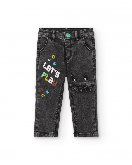 Pantalones denim para niño en negro con diseño "Let's Play"