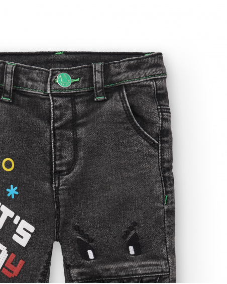 Pantalones denim para niño en negro con diseño "Let's Play"