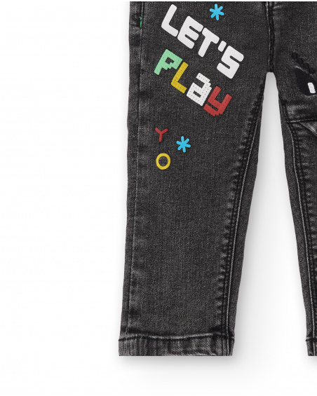 Pantalones denim para niño en negro con diseño "Let's Play"