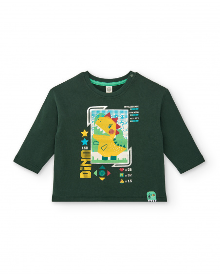 Camiseta de manga larga para niño en verde con diseño de Camiseta de manga larga para niño en verde con diseño de