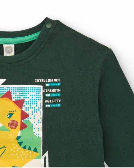 Camiseta de manga larga para niño en verde con diseño de Camiseta de manga larga para niño en verde con diseño de