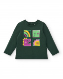 Camiseta de manga larga para niña en color verde con estampado Camiseta de manga larga para niña en color verde con estampado
