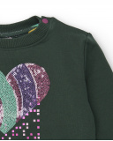 Sudadera verde con corazón de lentejuelas para niña colección Sudadera verde con corazón de lentejuelas para niña colección