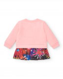 Vestido combinado de felpa y estampado floral para niña en rosa Vestido combinado de felpa y estampado floral para niña en rosa