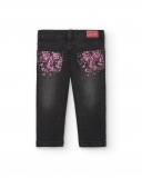 Pantalón denim para niña en gris con estampado de salpicaduras Pantalón denim para niña en gris con estampado de salpicaduras