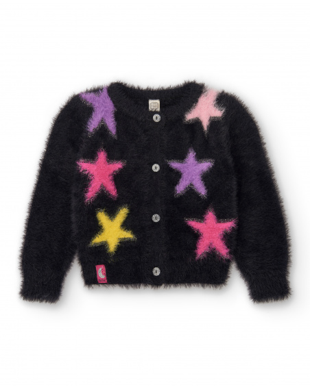 Cárdigan para niña en color negro con estrellas multicolores Cárdigan para niña en color negro con estrellas multicolores