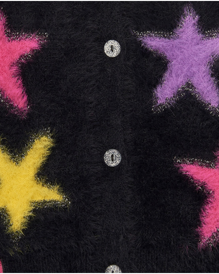 Cárdigan para niña en color negro con estrellas multicolores Cárdigan para niña en color negro con estrellas multicolores