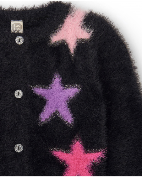Cárdigan para niña en color negro con estrellas multicolores Cárdigan para niña en color negro con estrellas multicolores